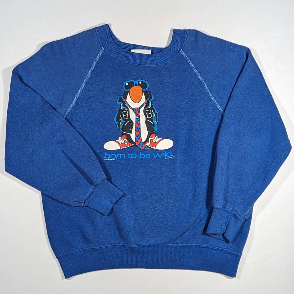 Vintage 1985 Jim Benton Born To Be Wild Crewneck Sweatshirt Boxy Medium Blue